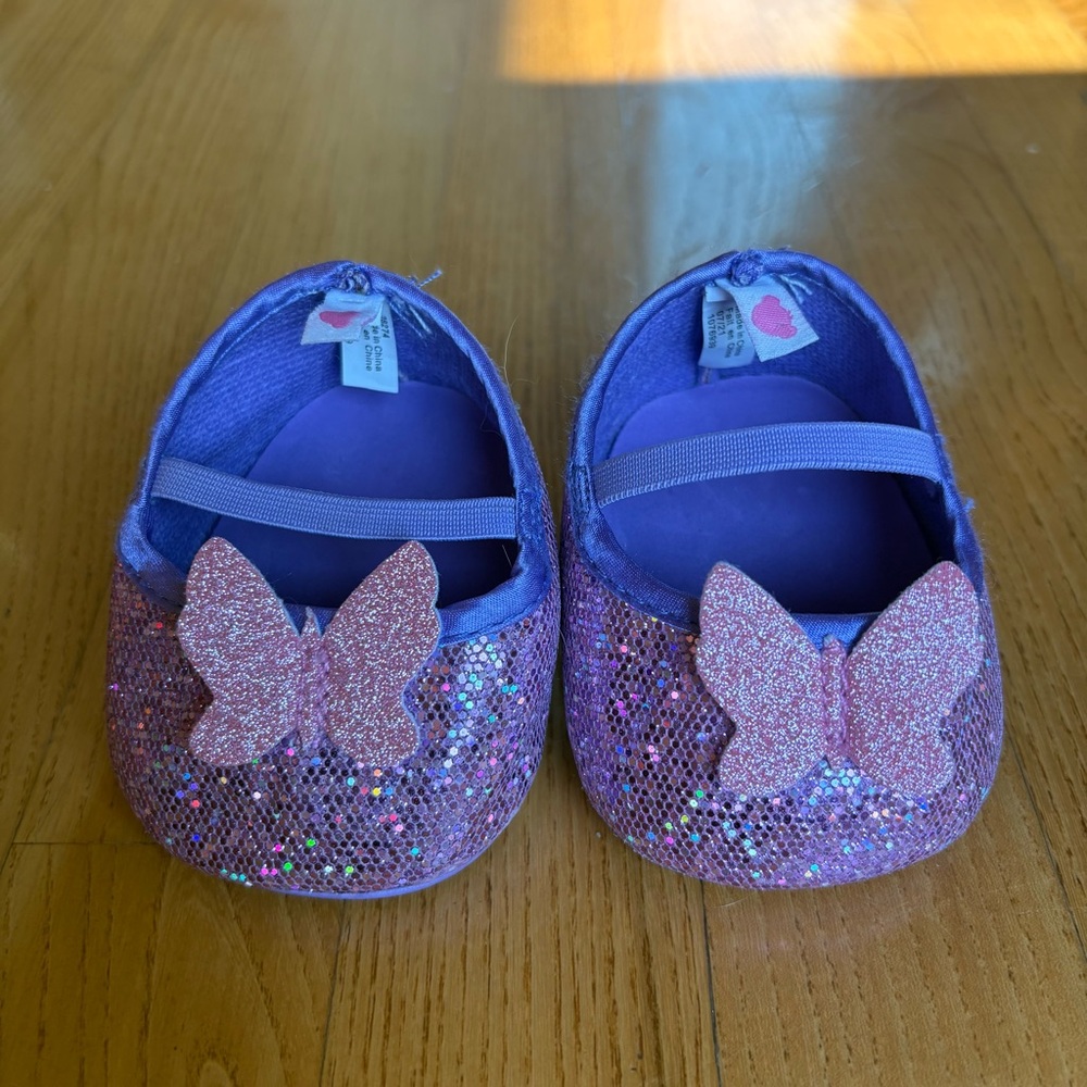 Build a Bear - Girls Clothes - Purple Glitter Shoes with Pink Butterfly & Heels